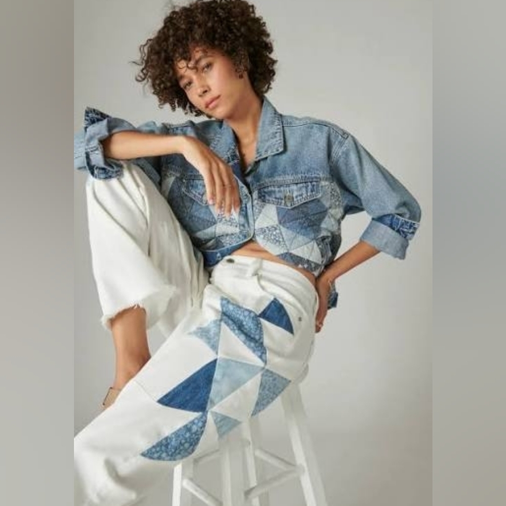 Lucky Brand Laura Ashley High Rise 90s Loose  Quilt Jeans
